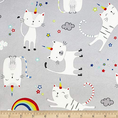 Shannon Fabrics Exclusive Shannon Studio Digital Minky Cuddle Caticorn Steel Fabric