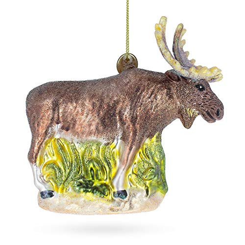BestPysanky Moose Blown Glass Christmas Ornament