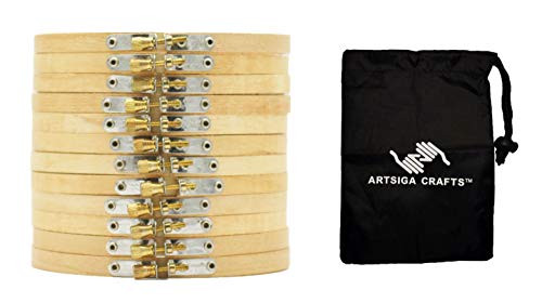 Darice DIY Crafts Supplies Embroidery Hoops 6 inch Wooden Round (12 Pack) Bundled with 1 Artsiga Crafts Small Bag