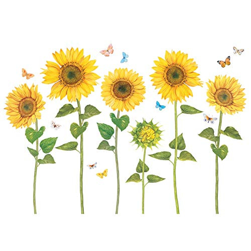 DECOWALL DAT-1905 Watercolour Sunflower Kids Wall Stickers Wall Decals Peel and Stick Removable Wall Stickers for Kids Nursery Bedroom Living Room