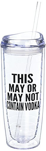 "This May or May Not Contain Vodka" Tumbler By Fluent Sarcasm - Funny Double Walled Insulated Cup with Straw for Cold Drinks - BPA Free Acrylic - Definitely Might Be Vodka 20 oz