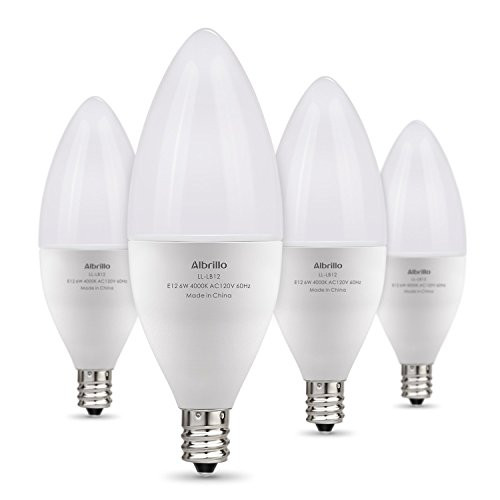 Albrillo E12 LED Bulb, Candelabra LED Bulbs 60 Watt Equivalent, Natural White 4000K Candle Base Chandelier Light Bulbs, Non-Dimmable LED Lamp, 4 Pack