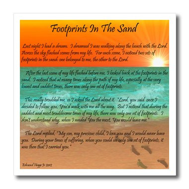 3dRose ht_63084_3 Footprints in The Sand Iron on Heat Transfer for White Material, 10 by 10-Inch