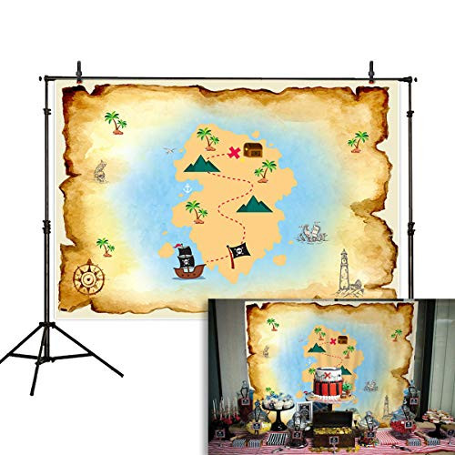 Allenjoy 7x5ft Pirate Treasure Map Backdrop Sea Monster Compass Pictures Vintage Sea Adventure Background Children Birthday Baby Shower Party Decoration Photo Booth Cake Table Banner