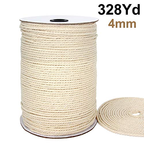 Blisstime Macrame Cord 4mm X 328Yards |Natural Cotton Macrame Rope|3 Strand Twisted Cotton Cord | Soft Undyed Cotton Rope for Wall Hangings, Plant Hangers, Crafts, Knitting, Decorative Projects Blisstime Macrame Cord 4mm X 328Yards |Natural Cotton Macrame Rope|3 Strand Twisted Cotton Cord | Soft Undyed Cotton Rope for Wall Hangings, Plant Hangers, Crafts, Knitting, Decorative Projects