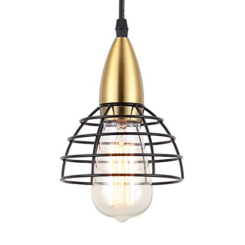 Pendant Light,Black Cage Pendant Lighting for Kitchen Island,Brass Finish,Industrial Hanging Light Fixtures for Bathroom,Living Room,Bedroom and Hallway,Foyer