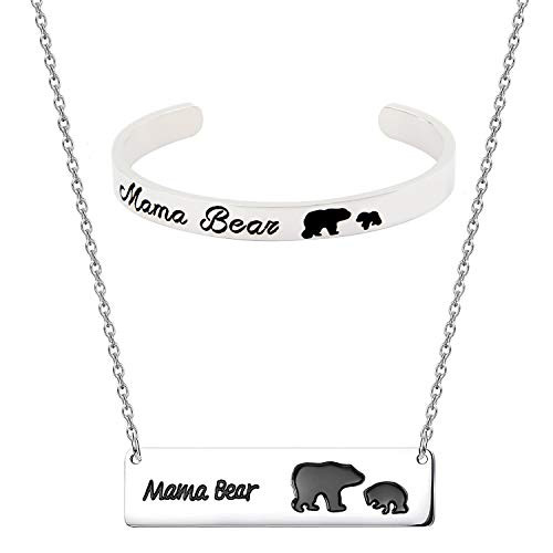 Mama Bear and 1 Cub Bear Necklace Bracelet Set Mama Bear Jewelry Mom Gift (Set A 1cub) Mama Bear and 1 Cub Bear Necklace Bracelet Set Mama Bear Jewelry Mom Gift (Set A 1cub)