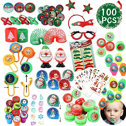 Funarty 100 Pcs Christmas Novelty Toys Assortment for Kids Christmas Party Favors, Stocking Stuffers, School Classroom Rewards Prizes