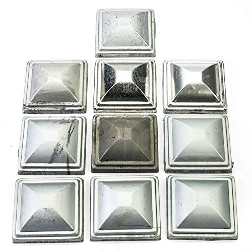 Geeaoo Fence Post Caps, 10 Pack Pressed Steel Post Caps, 4 x 4 inch Square Pressure Treated Caps, Durable Unpainted Caps, Using for Iron Gate, Iron Fence, Iron Staircase
