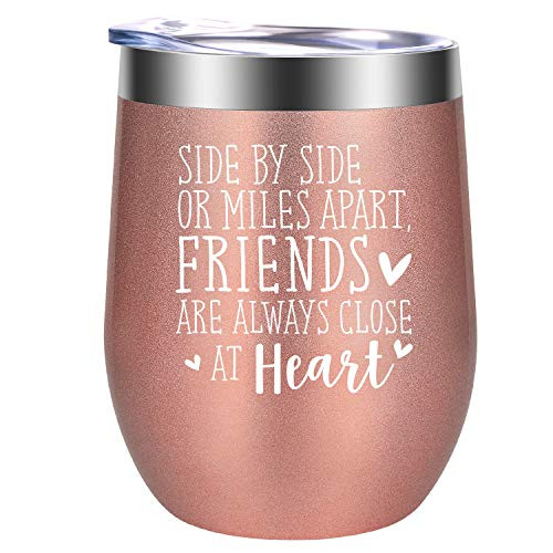 Best Friend Gifts - Side by Side or Miles Apart Friends - BFF Gifts, Friendship Gifts for Women - Funny Christmas, Long Distance Friendship, Birthday Gifts for Friends - GSPY Friends Mug Wine Tumbler