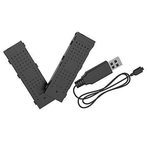 Holyton 2PCS 3.7V 500mAh Modular Li-Po Batteries with USB Charging Cable for Holy Stone HS160 JJRC H47 Eachine E56 GoolRC T47 Selfie RC Quadcopter Drone