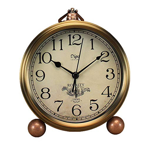 Justup Golden Table Clock, Retro Vintage Non-Ticking Table Desk Alarm Clock Battery Operated Silent Quartz Movement HD Glass for Bedroom Living Room Indoor Decoration Kids (Arabic) Justup Golden Table Clock, Retro Vintage Non-Ticking Table Desk Alarm Clock Battery Operated Silent Quartz Movement HD Glass for Bedroom Living Room Indoor Decoration Kids (Arabic)