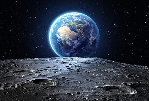 Laeacco Fantasy Planet Earth View Starry Sky from Moon Surface Backdrops 7x5ft Vinyl Photography Background Astronomy Universe Science Spaceman Photo Portraits Artistic Studio Props