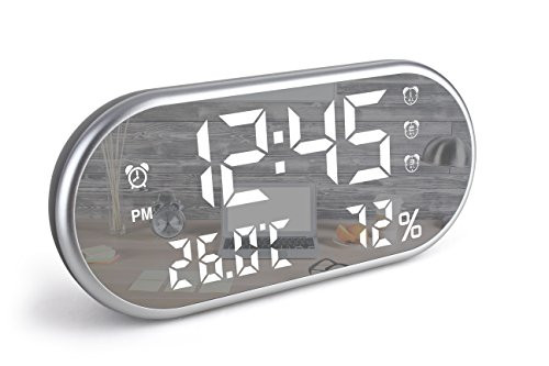 Digital Alarm Clock, edola Digital Alarm Clock USB Charger Port LED Mirror Display with Time/Humidity/Temperature/Display Function, 3 Brightness Adjustment, Dual USB Port Charging for bedroom