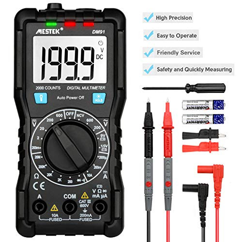 Digital Multimeter MESTEK AC DC Multimeters Current Voltage Auto-Ranging NCV Voltage Tester Amp Ohm Hz Diode Resistance Volt Meter with Battery Electric Test Lead Probes & Alligator Clips for Home Car
