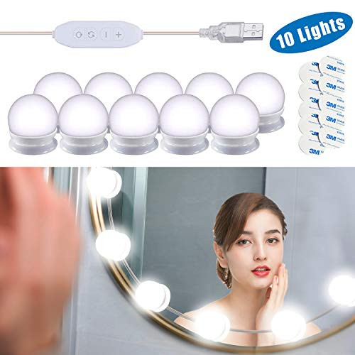 Mirror Lights, Hollywood Style LED Vanity Mirror Lights Kit with 10 Dimmable Bulbs, USB Cable Vanity Lights for Mirror with 3 Color Modes & 10 Adjustable Brightness?Mirror & USB Charger Not Include)