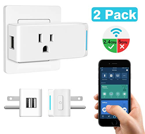 MoKo WiFi Smart Plug, 2 PACK Smart Plug with 2 USB Ports,Smart Outlet Compatible with Alexa Echo,Google Home & IFTTT for Voice Control, Remote Control with Timer Function, 10A, No Hub Required, White