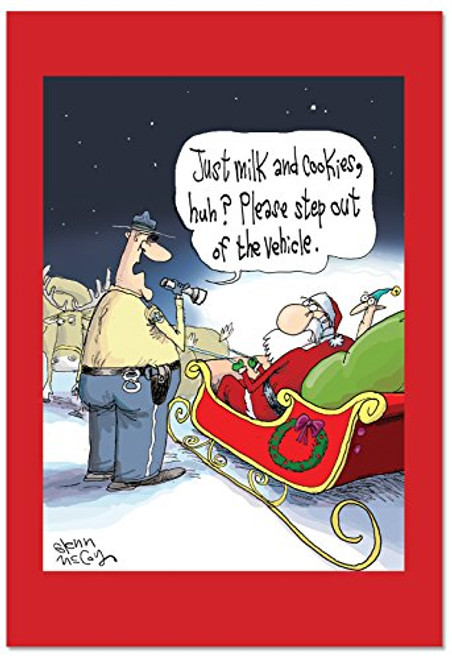 12 Boxed 'Santa DUI' Christmas Cards with Envelopes 4.63 x 6.75 inch, Happy Holidays with Funny Santa Claus and Police Officer Cartoon Christmas Cards, Hilarious Holiday Notes B2476XSG