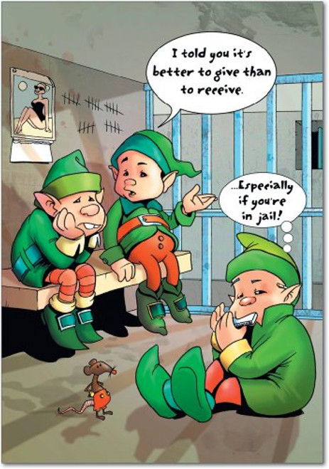 12 'Jail Elves' Boxed Christmas Cards with Envelopes 4.63 x 6.75 inch, Hilarious Elves in Prison Christmas Notes, Elf Inmates Holiday Notes, Dirty Humor, Inappropriate Christmas Stationery B5718