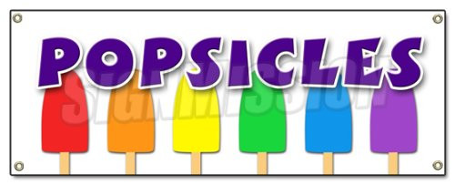 Popsicles Banner Sign Sweets Frozen Fruit Dessert ice pop Stick Freeze pop ice