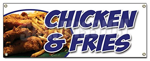 Chicken & French Fries Banner Sign Fried Nuggets Fingers tenders Food
