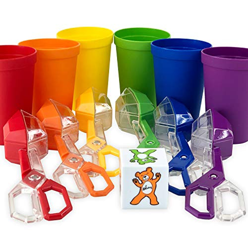 Skoolzy Rainbow Toddler Fine Motor Skills Toys Set Counting, Color Sorting Arts and Crafts for Toddlers and Preschoolers. Cups, Scoop Tongs and Dice. 15pc Montessori Materials Kit