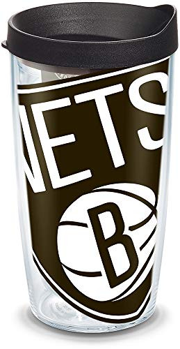 Tervis 1098797 NBA Brooklyn Nets Colossal Tumbler with Wrap and Black Lid 16oz, Clear