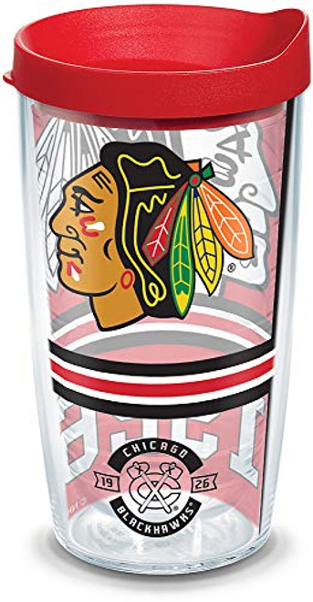 Tervis 1303671 NHL Chicago Blackhawks Topshelf Topself 16 oz Tumbler with lid, 16oz, Clear