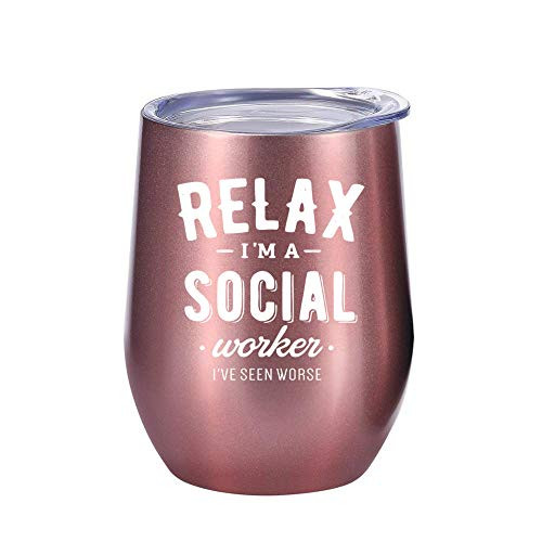Social Worker Gifts - Tumbler/Mug 12oz for Coffee, Wine or Any Drink- Funny Gift Ideas for Social Work, Graduation, Glass, Women, Bulk, Office