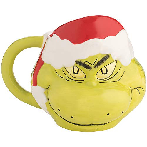 Dr. Seuss - Grinch with Santa Hat 16 Ounce Ceramic Sculpted Mug - Vandor 56366