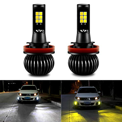 Viesyled H11 H8 H9 LED Fog Light Bulbs Dual Color White Yellow, Super Bright 70W 5000LM 3030SMD Fog Light 6000K White/3000K Yellow Replacment for Vehicle Car DRL Fog Lights