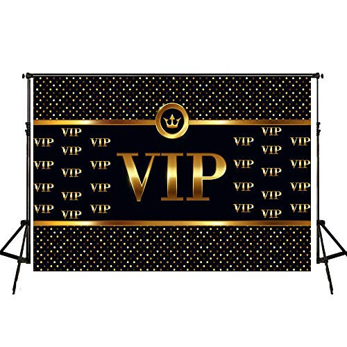 VIP Gold Black Backdrop for Photography Signature Wall Background 7x5ft Red Carpet Themed Birthday Party Background Company Anniversary Special Event Photo Backgrounds Baby Shower Photo Studio Props