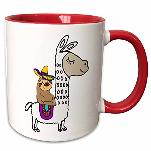 3dRose 273492_5 Funny Cute Sloth with Sombrero Riding White Llama Cartoon, Red Mug, 11 oz 3dRose 273492_5 Funny Cute Sloth with Sombrero Riding White Llama Cartoon, Red Mug, 11 oz