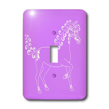 3dRose lsp_35451_1 Lover Gifts-Tattooed Horse Outline-Purple and White Single Toggle Switch