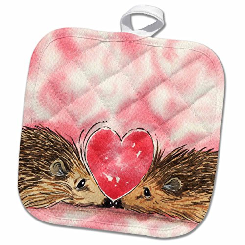 3D Rose Two Cute Hedgehogs in Love with Big Red Heart Pot Holder, 8 x 8 3D Rose Two Cute Hedgehogs in Love with Big Red Heart Pot Holder, 8 x 8