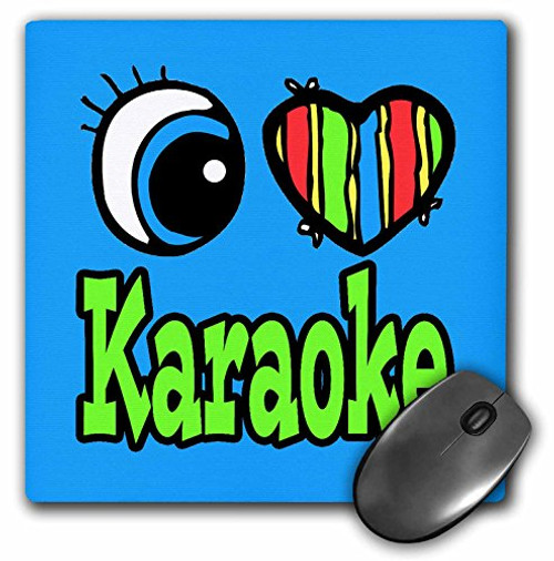 3dRose Bright Eye Heart I Love Karaoke Mouse Pad, 8" x 8" (mp_106222_1)
