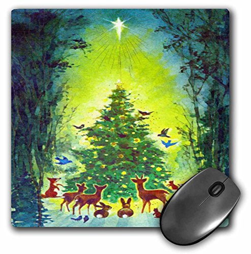 3dRose LLC 8 x 8 x 0.25 Inches Christmas Tree Animals Mouse Pad (mp_9221_1)