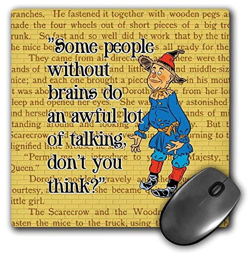 3dRose Mouse Pad People Without Brains-Scarecrow Over Yellow Brick Background and Text - 8 by 8-Inches (mp_302296_1)