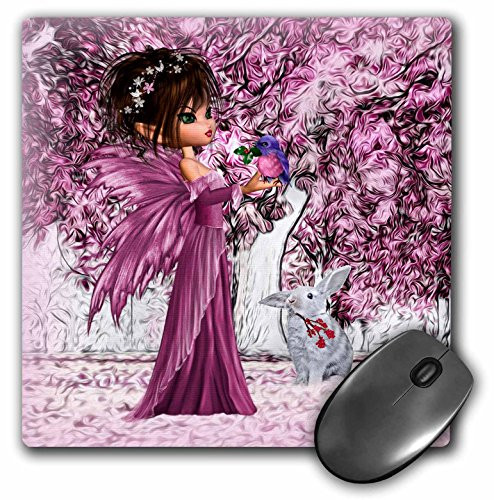 3dRose Mouse Pad Pink Woodland Fairy Enchanted Forest with A Snow White Bunny - 8 by 8-Inches (mp_218898_1)