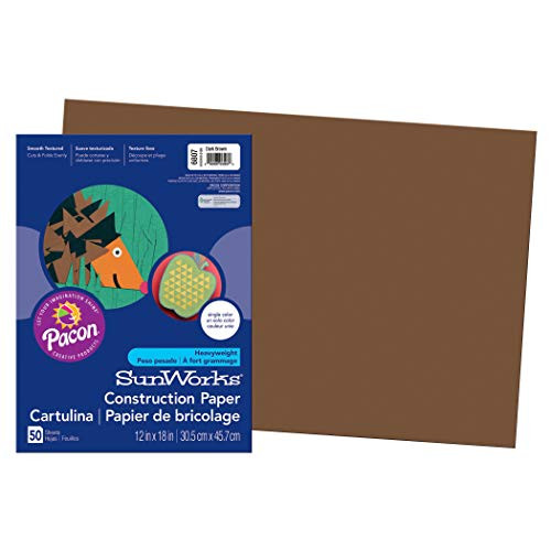 SunWorks PAC6807BN Construction Paper, Dark Brown, 12" x 18", 50 Sheets Per Pack, 5 Packs