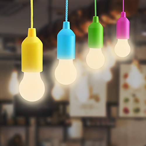 Bjour LED Pull Bulb Light Portable Pull String Light Bulb Indoor Outdoor Hanging Light Fixture 4 Colors Decorative Lights for Tent Garden Closet, Warm White