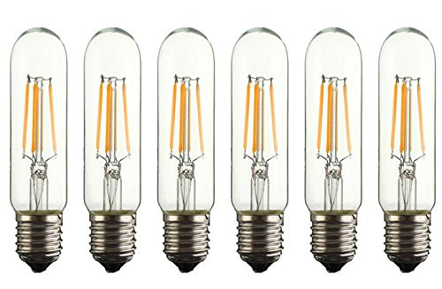 Bulbright 6PACK LED Filament Bulb Tubular Light Bulb T10 4W, E26 Base, Clear Warm White 2700K, LED Edison Bulb 40W Equivalent, 110-120VAC, Dimmable (4)