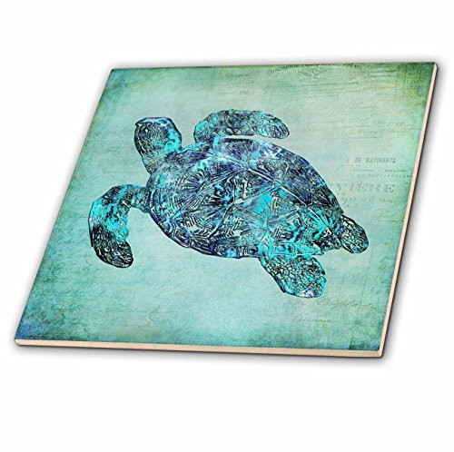 3dRose ct_263000_1 Sea Turtle Mixed Media Illustration Ceramic Tiles