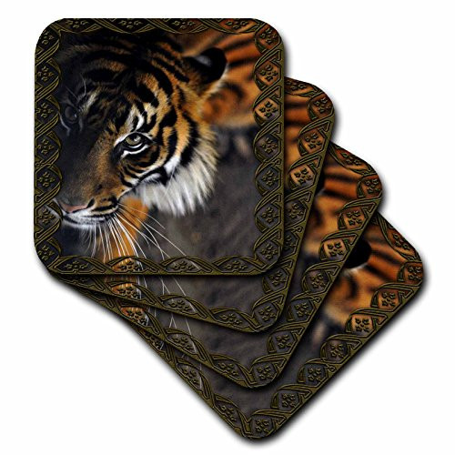 3dRose CST_108066_3 Beautiful Bengal Tiger Print and Frame-Ceramic Tile Coasters, Set of 4