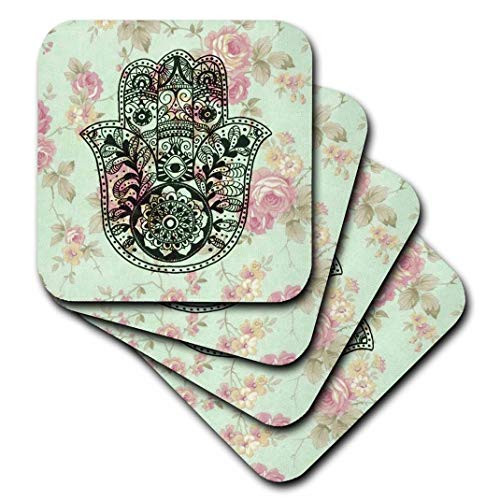 3dRose CST_200823_3 Flower Pattern Hamsa Ceramic Tile Coasters, Set of 4