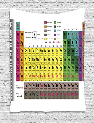Ambesonne Modern Tapestry, Periodic Table of Elements PHD Chemistry Student Family for Science Lover Education, Wall Hanging for Bedroom Living Room Dorm Decor, 40" X 60", Fuchsia Brown