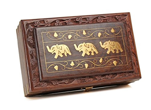 Christmas Thanksgiving Gifts Decorative Wooden Jewelry Trinket Holder Keepsake Storage Box Organizer with Intricately Hand Carved Elephant Brass Inlay & Velvet Interior Christmas Thanksgiving Gifts Decorative Wooden Jewelry Trinket Holder Keepsake Storage Box Organizer with Intricately Hand Carved Elephant Brass Inlay & Velvet Interior