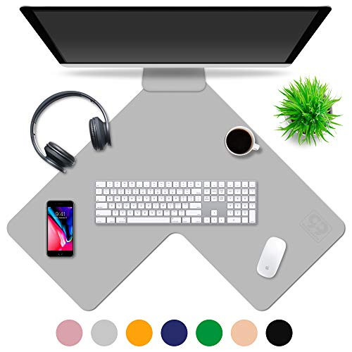 Multipurpose Office Corner Desk Pad and Computer Large Corner Desk Pad - Waterproof Office Desk Mat and Corner Desk Blotter Pad - Home Office Accessories - Durable Corner Desk Pad Protector (Gray)