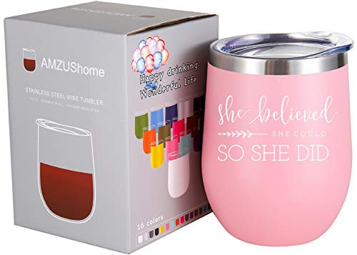 She Believed She Could so She Did Mug.Graduation, Congratulations, Inspirational,Birthday Gifts for Women,Girls,Daughter,Best Friend Wine Glass Tumbler(Light Pink)