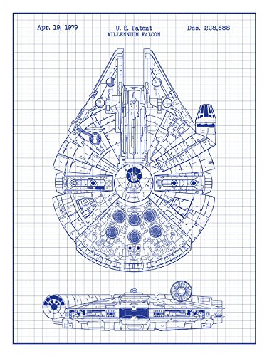 Star Wars Millennium Falcon Design Patent Art Poster 18 x 24 inch Silk Screen Print - White